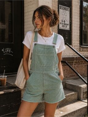 Brixton Houndstooth Overalls Shorts Cottagecore Skater Women Small Green Indie